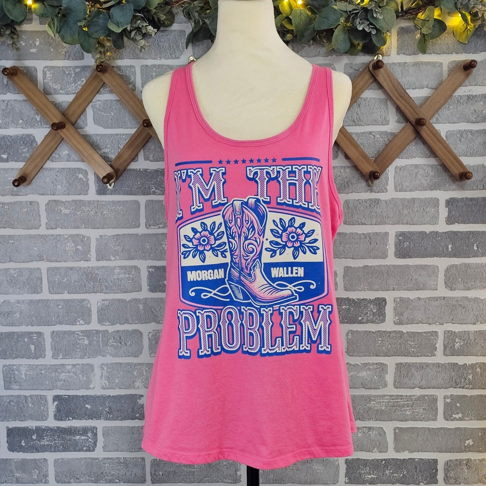 Morgan Wallen Tank Top Womens M L (Tagged XXL) Pink Graphic Country Shirt *READ*